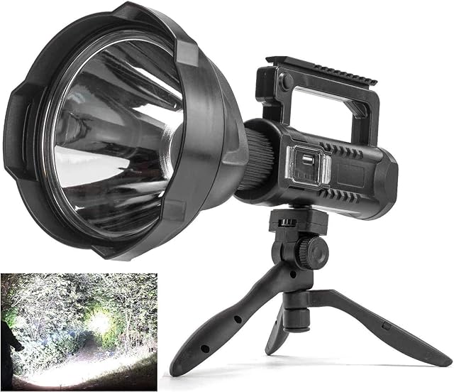 Rechargeable Spotlight Flashlight High Lumens90000 Lumens Brightest Led Searchlight with Tripod and USB Output, IPX5 Waterproof 4 Modes Handheld Work Lights for Camping Emergencies
