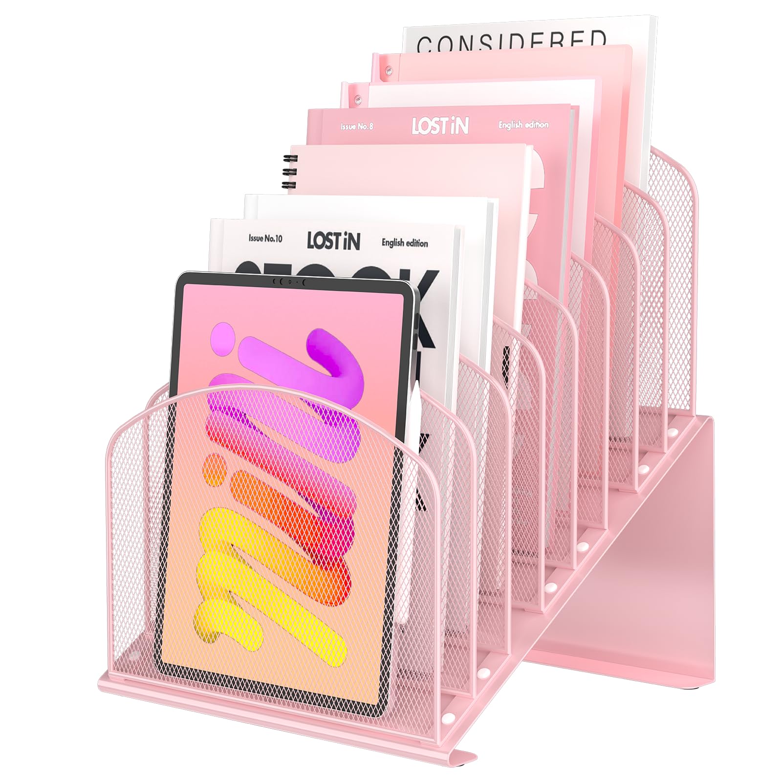 Organiseur de bureau incliné rose en métal avec 8 compartiments - 6