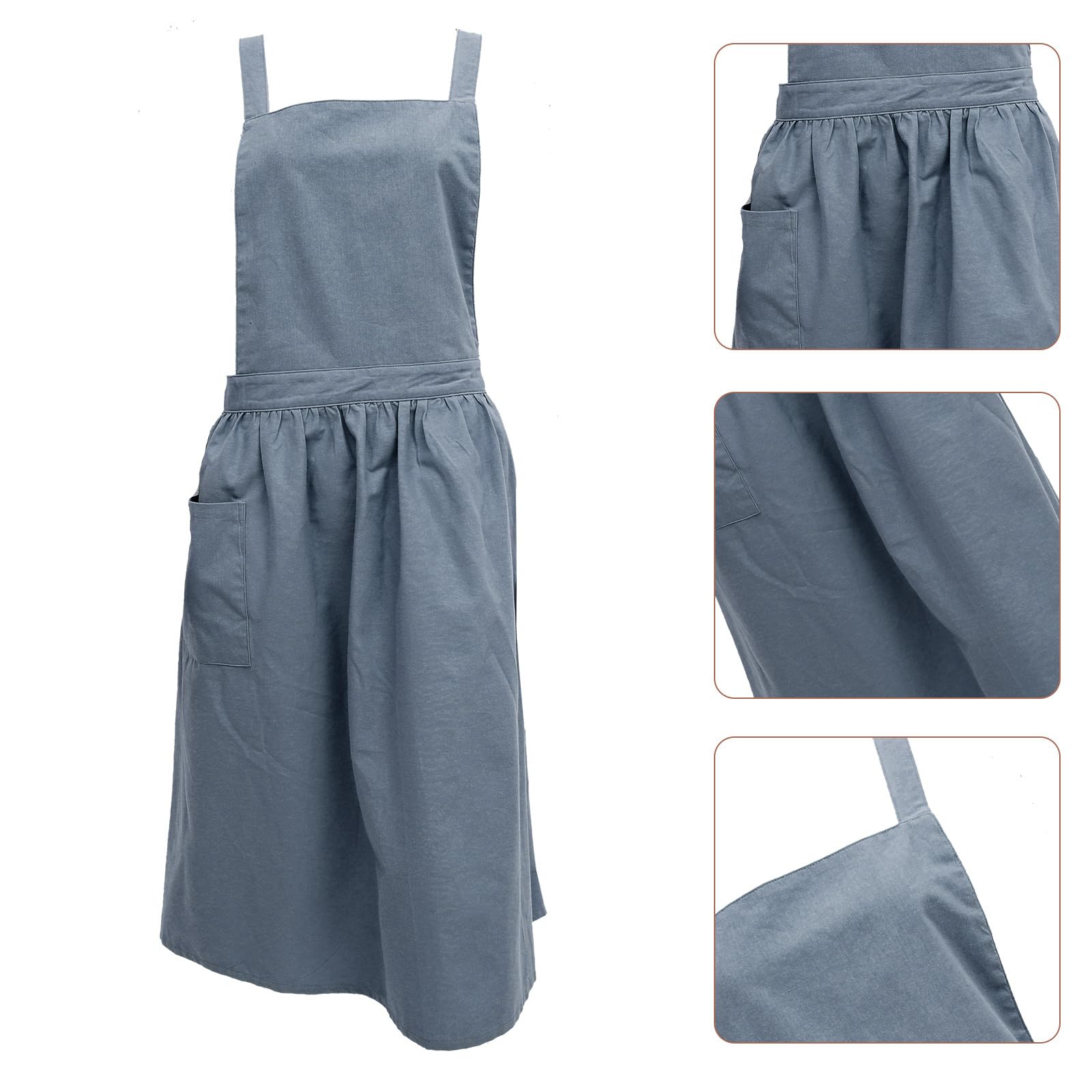 Mipcase Delantal de Algodón y Lino para Mujer Bolsillo Práctico Correa Ajustable para Cuello Tamaño Único Adecuado para Cocina Jardinería y Trabajo Doméstico