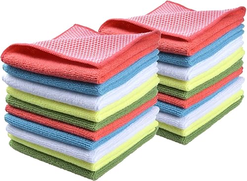 SINLAND Paño de cocina de microfibra surtido de 5 colores, los mejores paños de limpieza con lado de poliéster de 12 pulgadas x 12 pulgadas, paquete