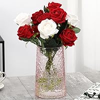 Vista 12 de Jarrón de vidrio transparente para flores, florero para ramo, jarrones de vidrio modernos, jarrones acanalados para sala de estar, dormitorio, mesa