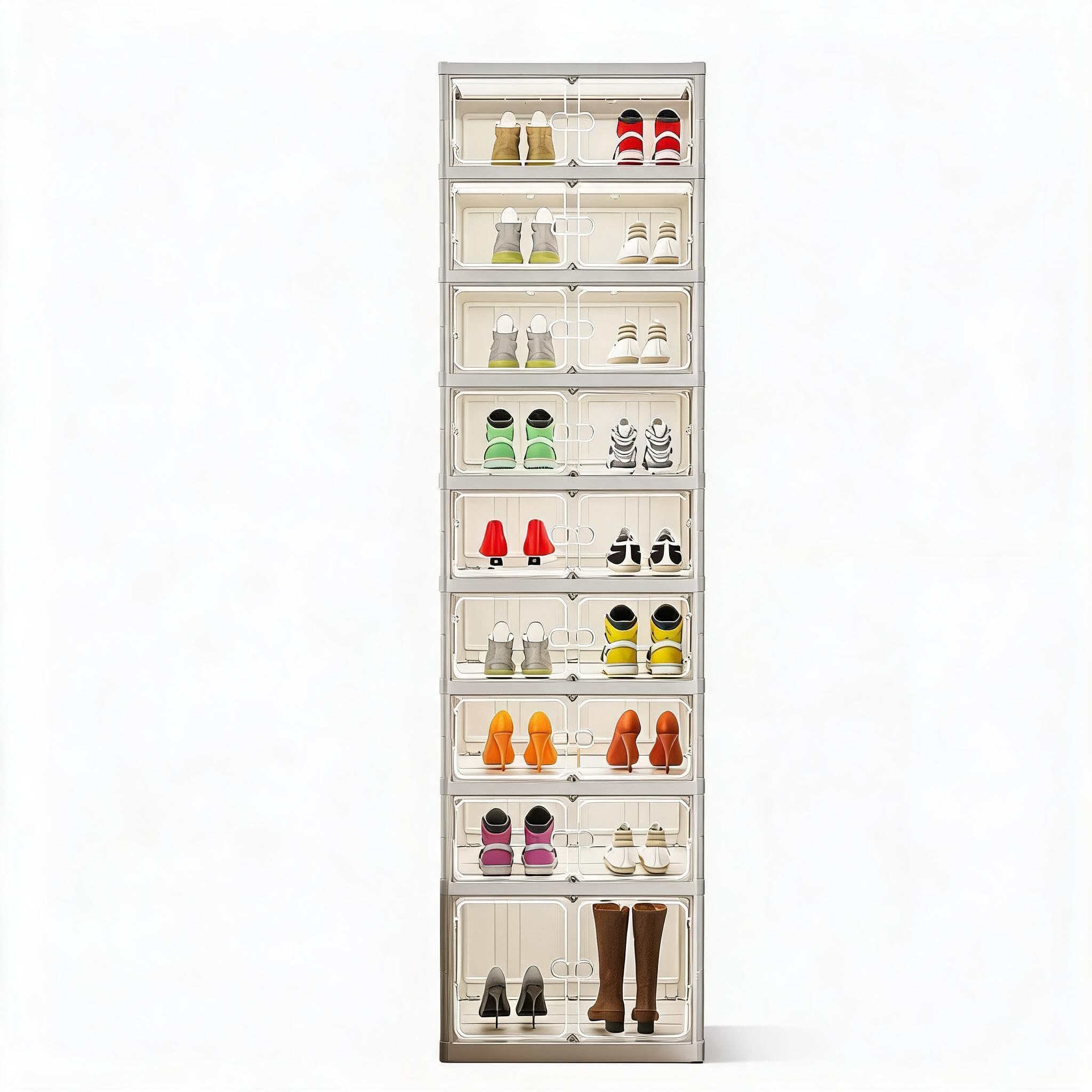 Collapsible Shoe Rack Organizer Stackable 9-Tier Clear Plastic Shoe Cabinet