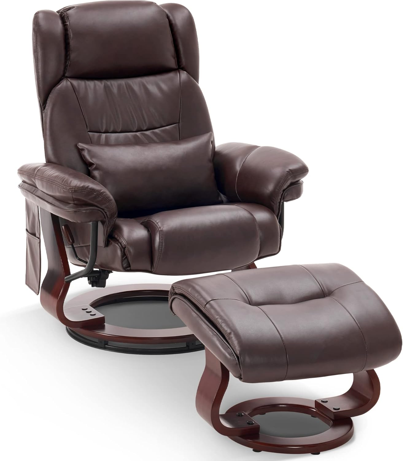 Swivel Recliners with Ottoman, Vibration Massage TV Chairs with Side Pocket, Faux Leather