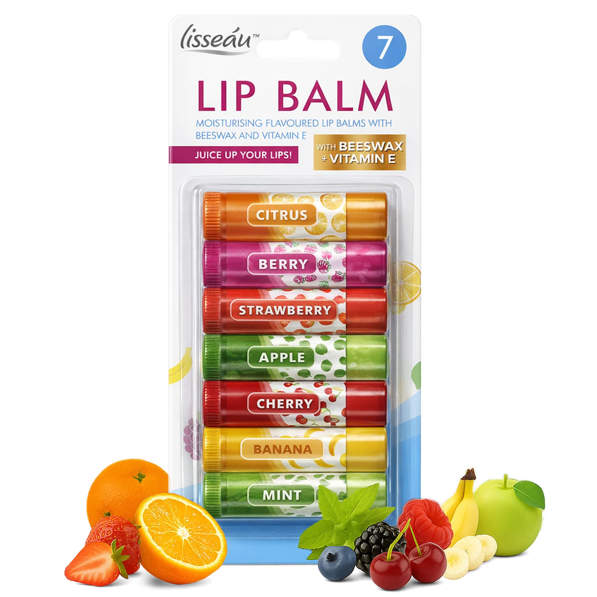 SOL 7pk Womens Lip Balm Set Flavoured Moisturiser for with Beeswax & Vitamin E - Fruit Lipbalm for Girls and Teens, Moisturising Balms Multipack Sticks for Dry and Chapped Lips for Daily Use & Gifting