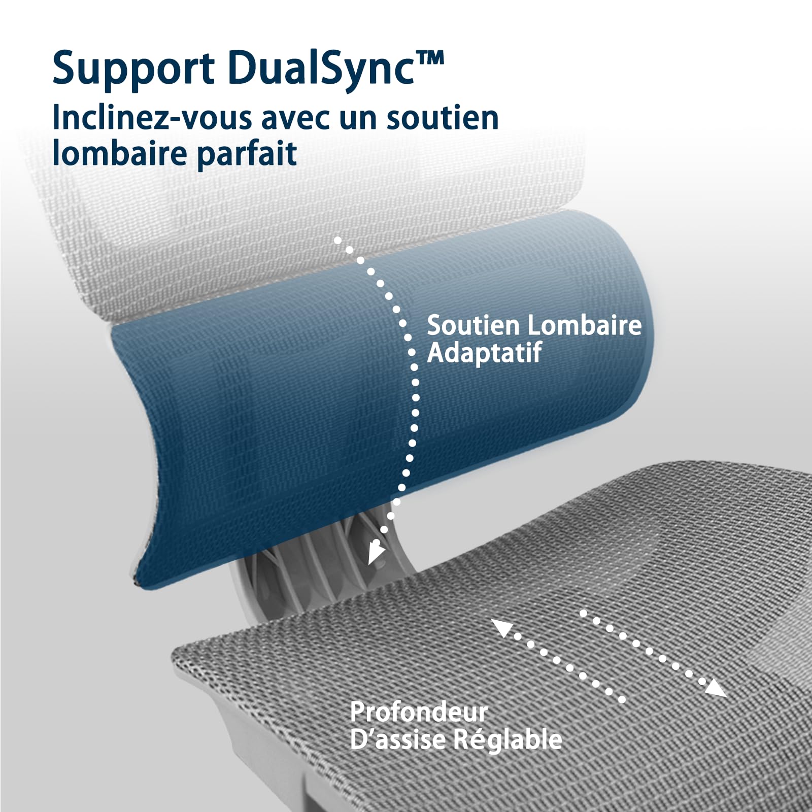 Chaise de Bureau Ergonomique Grand et Haut avec Repose-Pieds, Accoudoirs Réglables 5D, Support Lombaire, Dossier Maille Inclinable, Gris