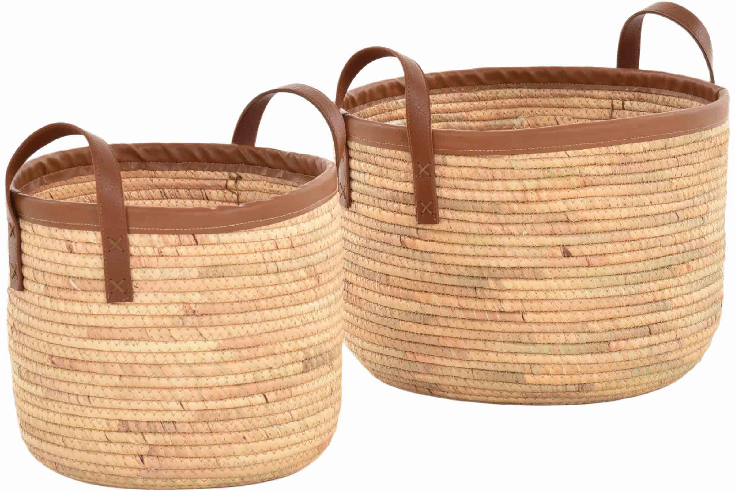 Zestaw 2 koszy dekoracyjnych z trawy morskiej do przechowywania, ręcznie wykonany kosz pleciony, kosz naturalny (kolor naturalny, okrągły, Ø 40 / Ø 30 cm)