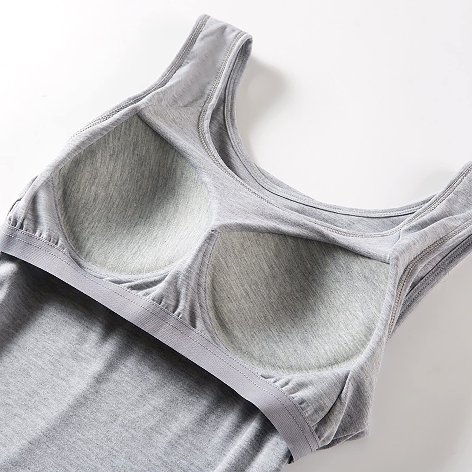 Camiseta sin mangas larga para mujer con sujetador integrado de algodón sin aros acolchada