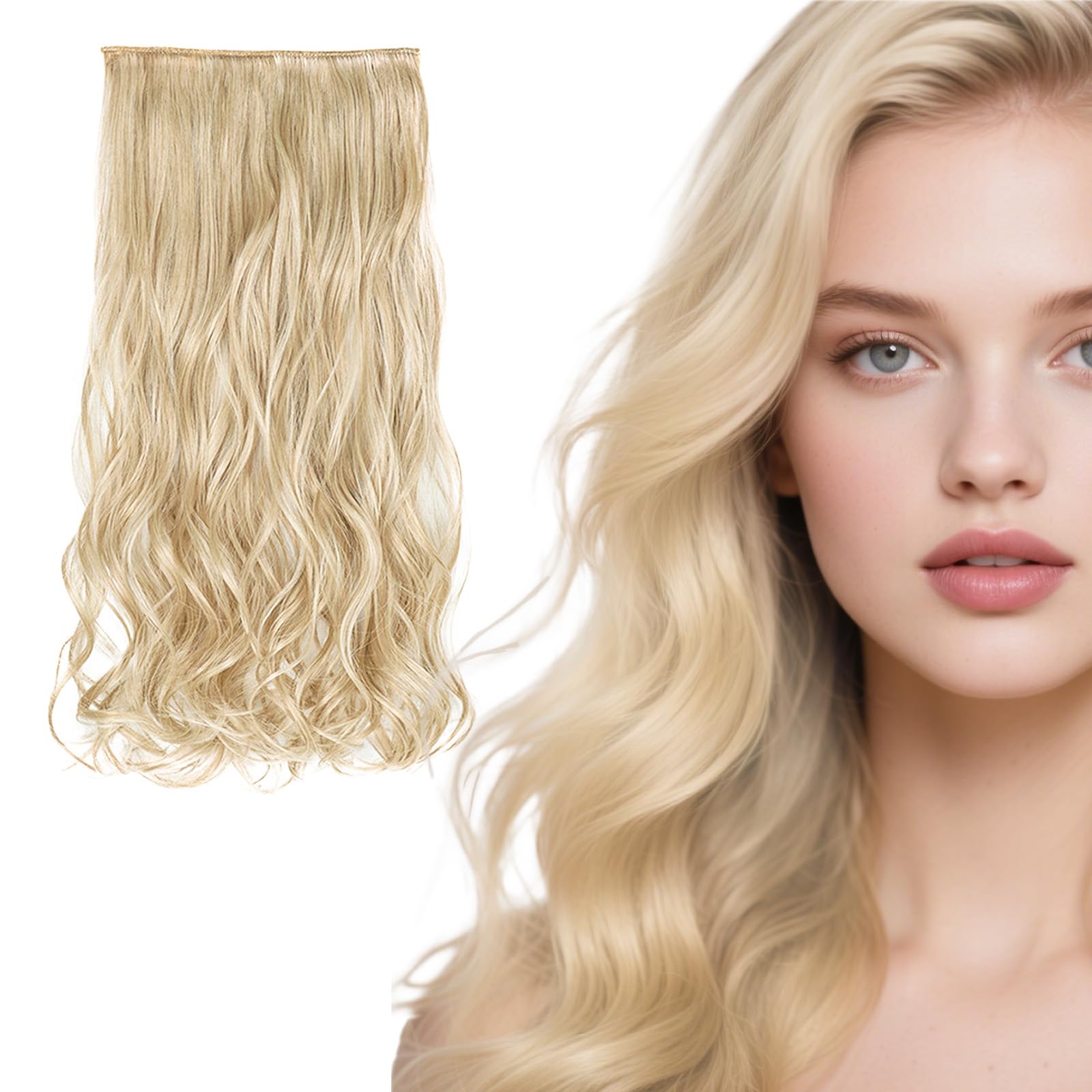 AYNKH 1 PCS Invisible Wire Hair Extension Light Blonde with Golden Highlights