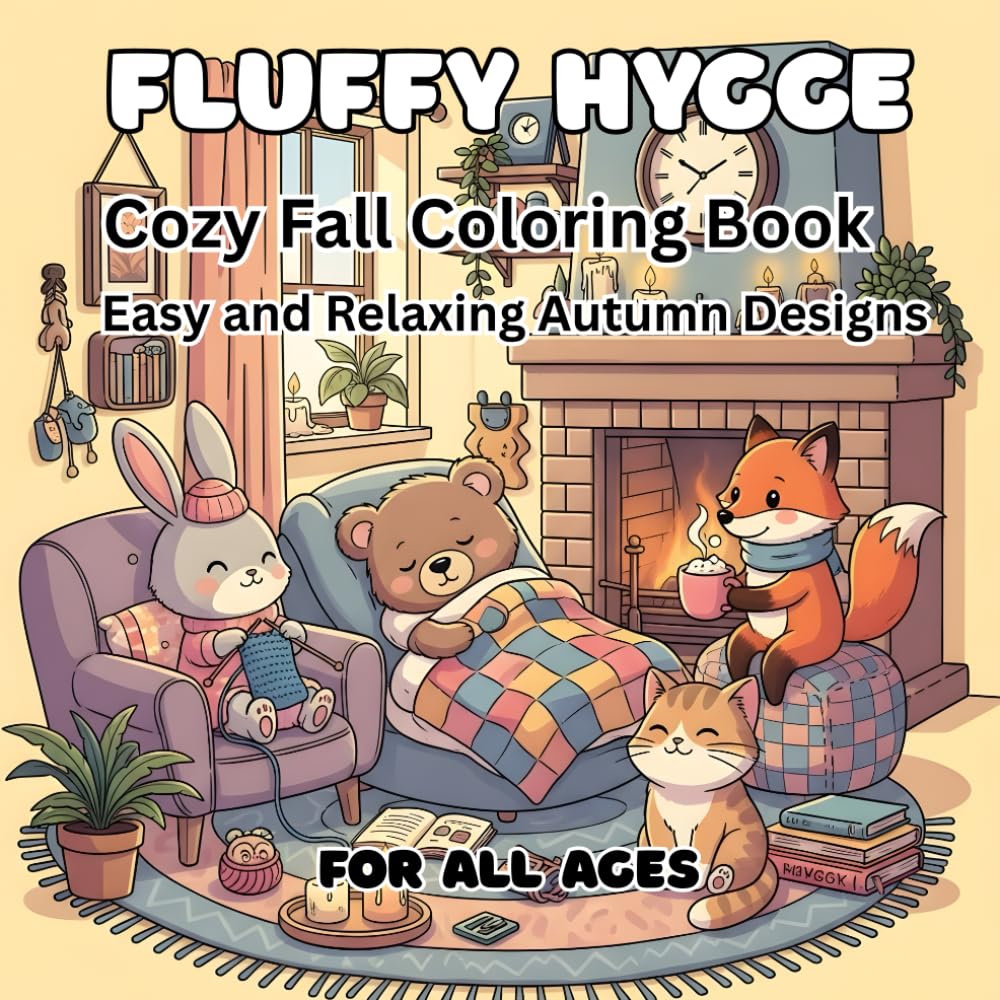 Fluffy Hygge Cozy Fall Coloring Book: Easy and Relaxing Autumn Designs for All Ages
