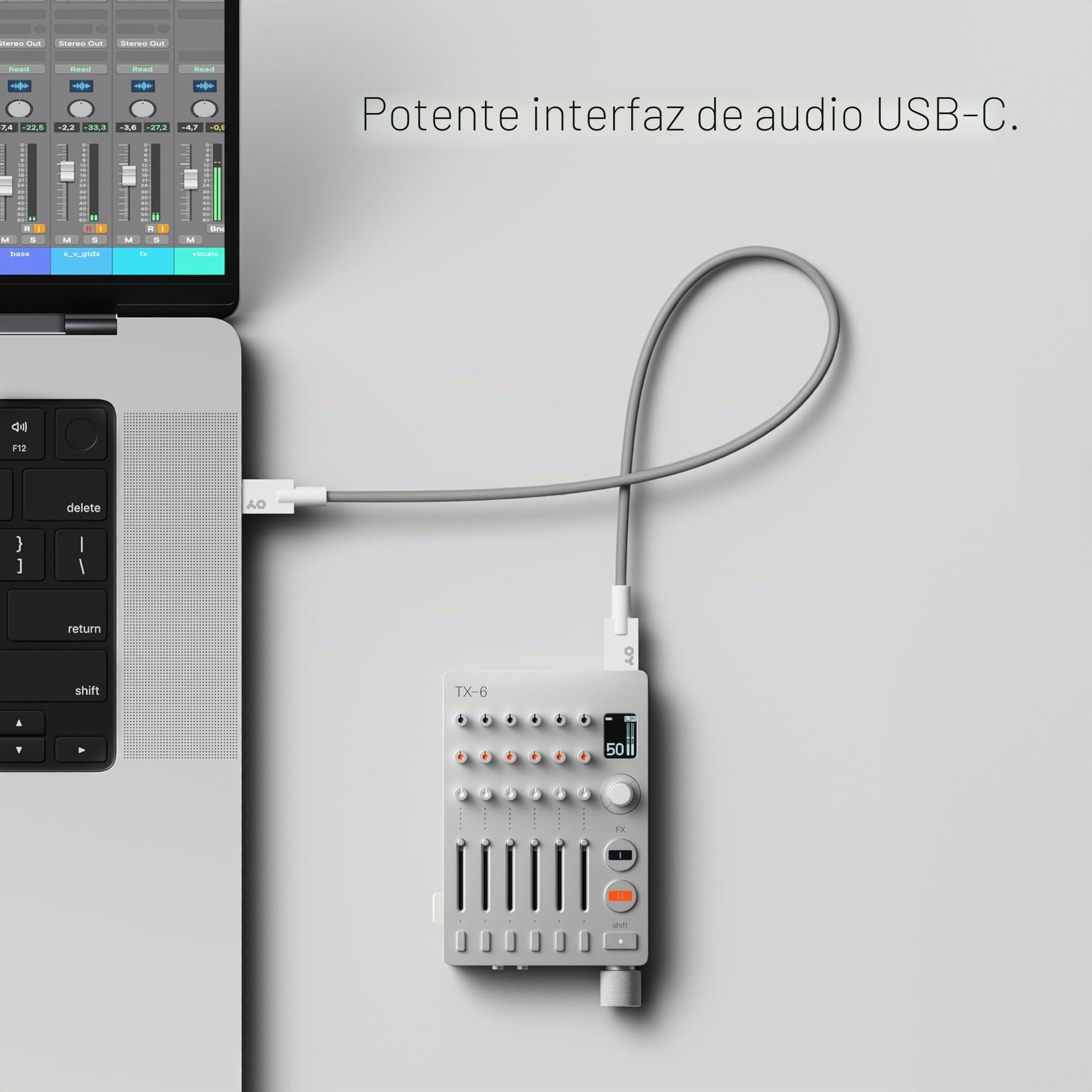 Teenage Engineering TX–6 Mezclador portátil con 6 canales estéreo e interfaz de audio USB con batería recargable de 8 horas, midi BLE y USB, compatible con iOS