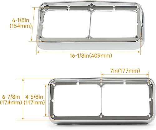 Miniatura 3 de KUAFU Bisel cromado para faros delanteros compatible con Kenworth T400 T600 T800 W900B W900L Peterbilt 378 379 Western Star 4900 Freightliner FLD
