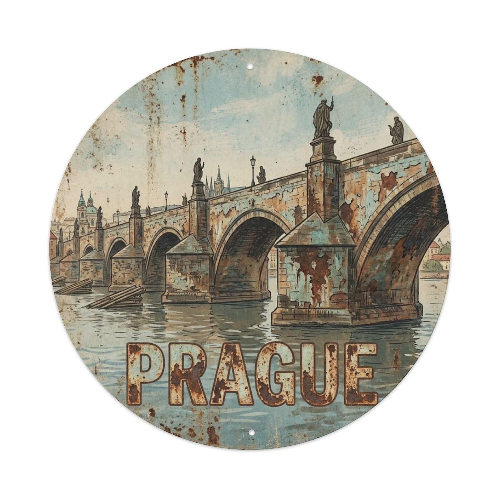 Galvaxio Style Vintage Travel Czech Prague 2 Metal Tin Sign