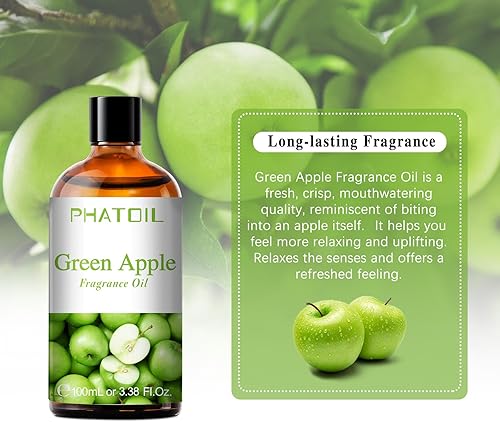 Miniatura 5 de Aceites de fragancia de manzana verde PHATOIL 3.38 FL.OZ para aromaterapia, aceites esenciales para difusores para el hogar, perfectos para difusor,