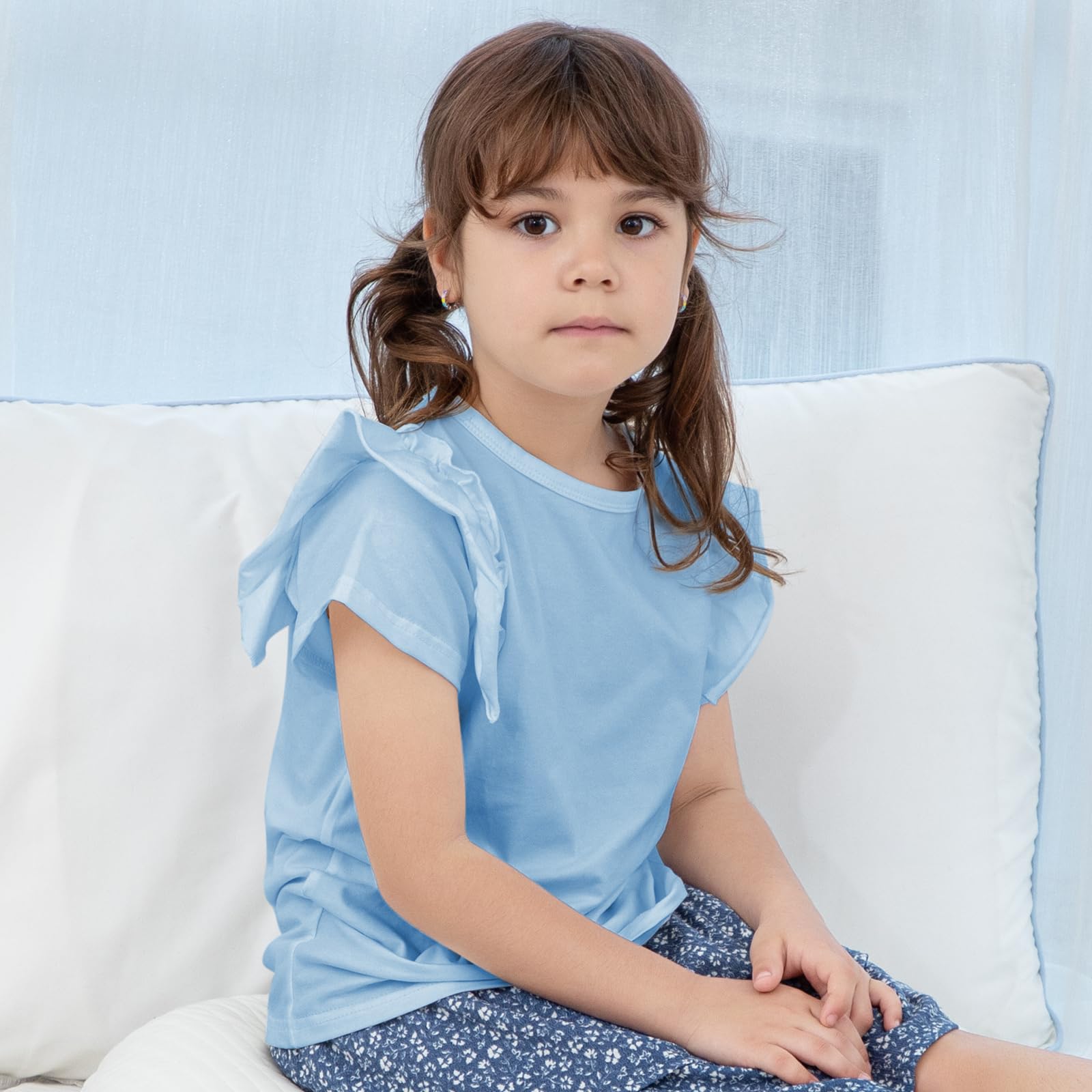 KAKU NANU Camiseta Niña Manga Corta Tops 3-10 Años Lisas Camiseta de Algodon Ropa Verano Niña Blanca Amarilla Rosa Lila Azul