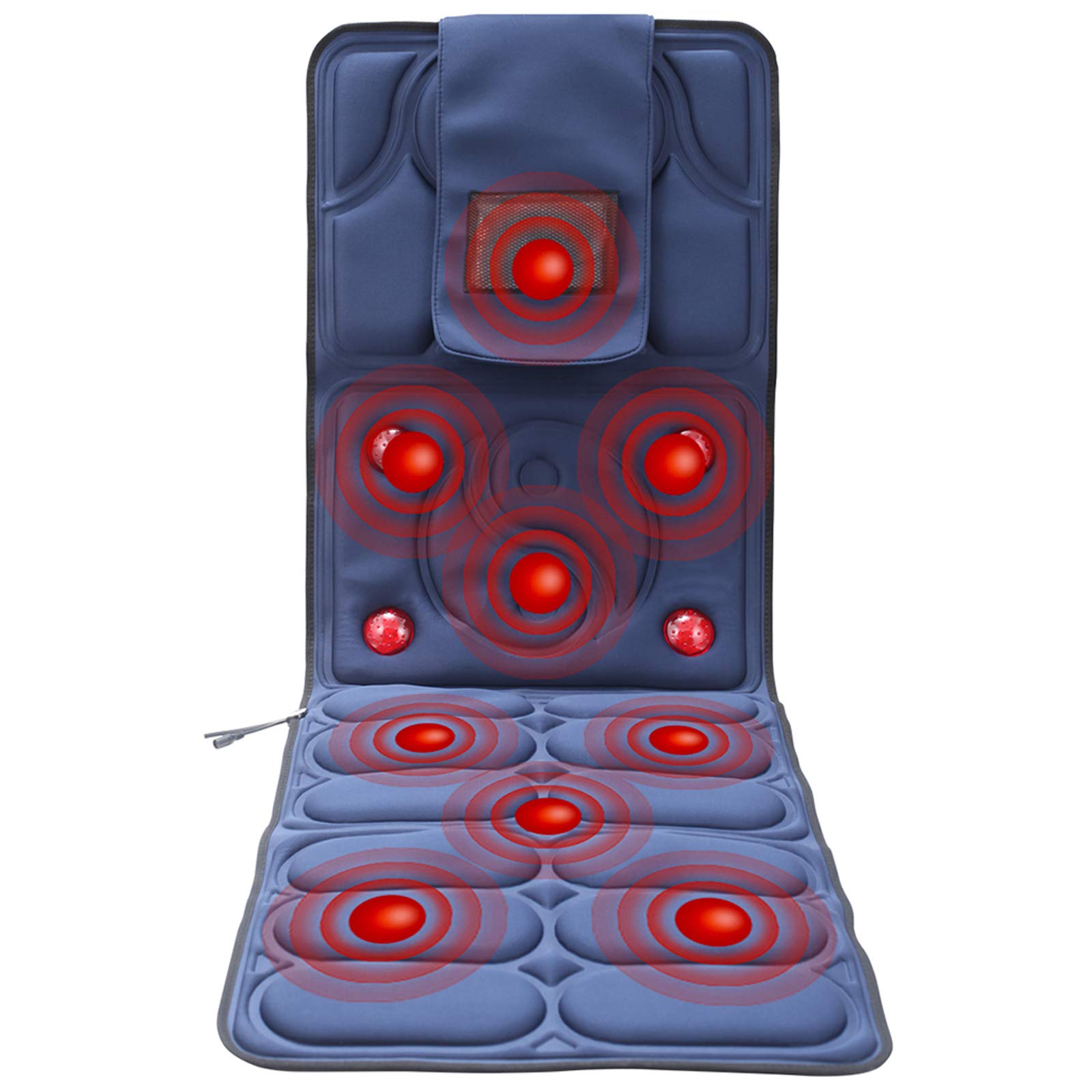 Colchón De Masaje Calefactado, Colchón De Masaje Eléctrico con 9 Motores Vibrantes, Almohadilla De Colchón De Masaje Calentado para El Alivio del Dolor De Espalda,Azul