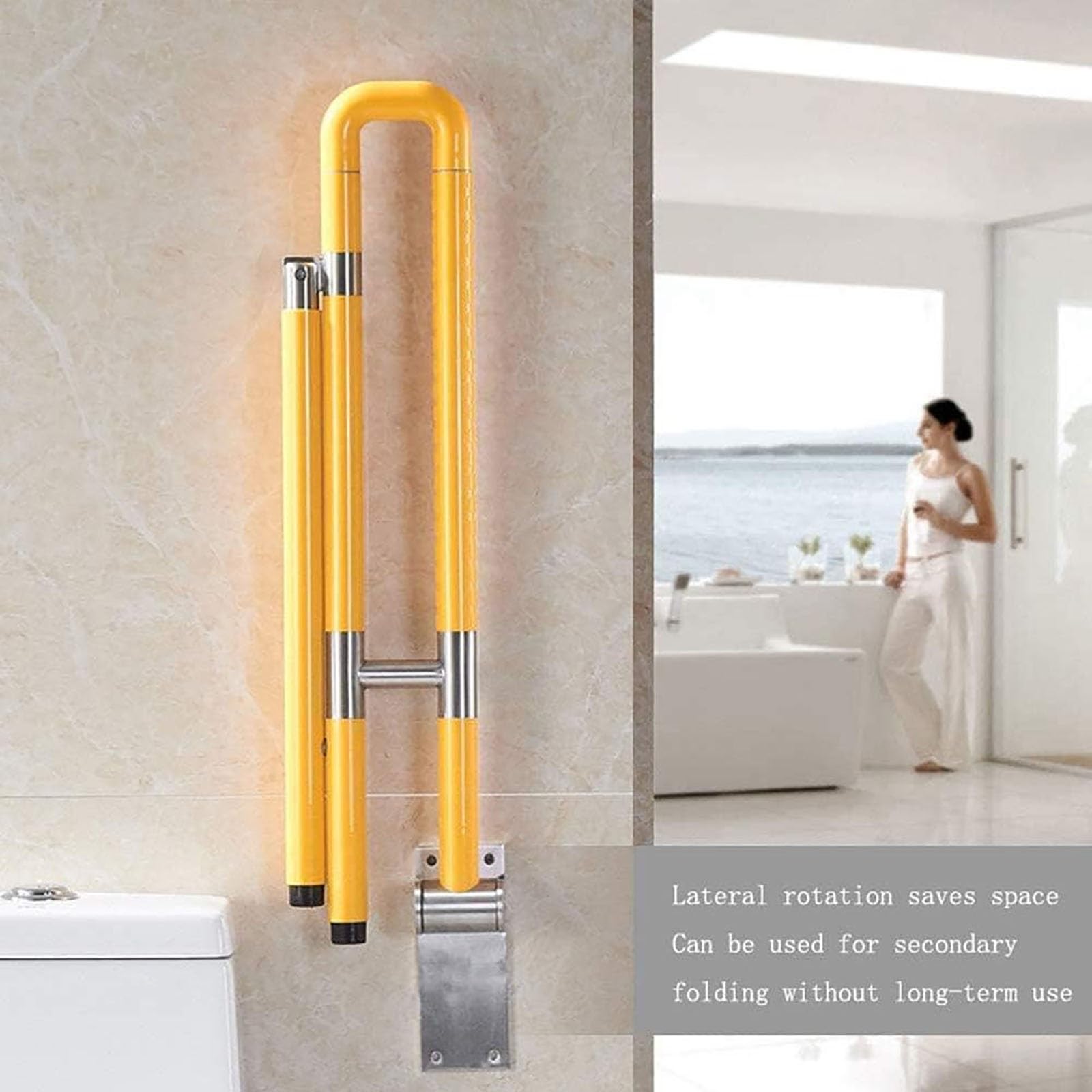 Barra Abatible Baño Minusválido Asiento de Baño Plegable Barras de Apoyo Flip-Up Agarre Brazo Mano Asideros de Seguridad, Antideslizante Ducha de Ayuda, para Discapacitados Ancianos Mujer Embarazada (