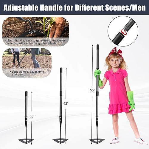 Miniatura 5 de Herramienta de jardín Hoe, azada hueca con mango largo de 55 pulgadas, desbrozadora manual ajustable, azada de jardín resistente para deshierbe,