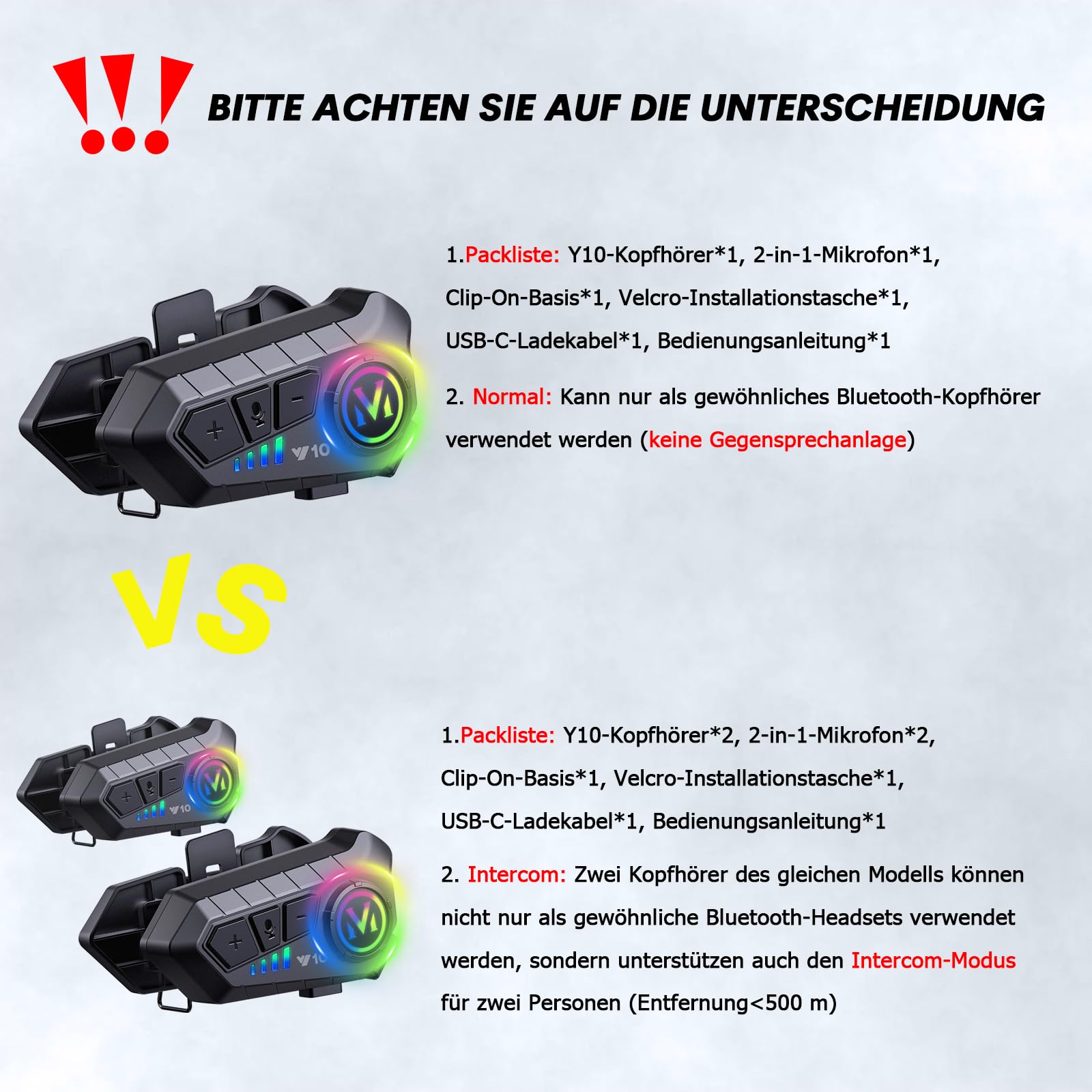 Motorradhelm Headset Bluetooth mit Mikrofon Intercom Motorrad Kommunikationssystem Helm Kopfhörer für 2 Personen Gegensprechanlage Wireless Motorcycle Helmet Headset kabellose Freisprecheinrichtung
