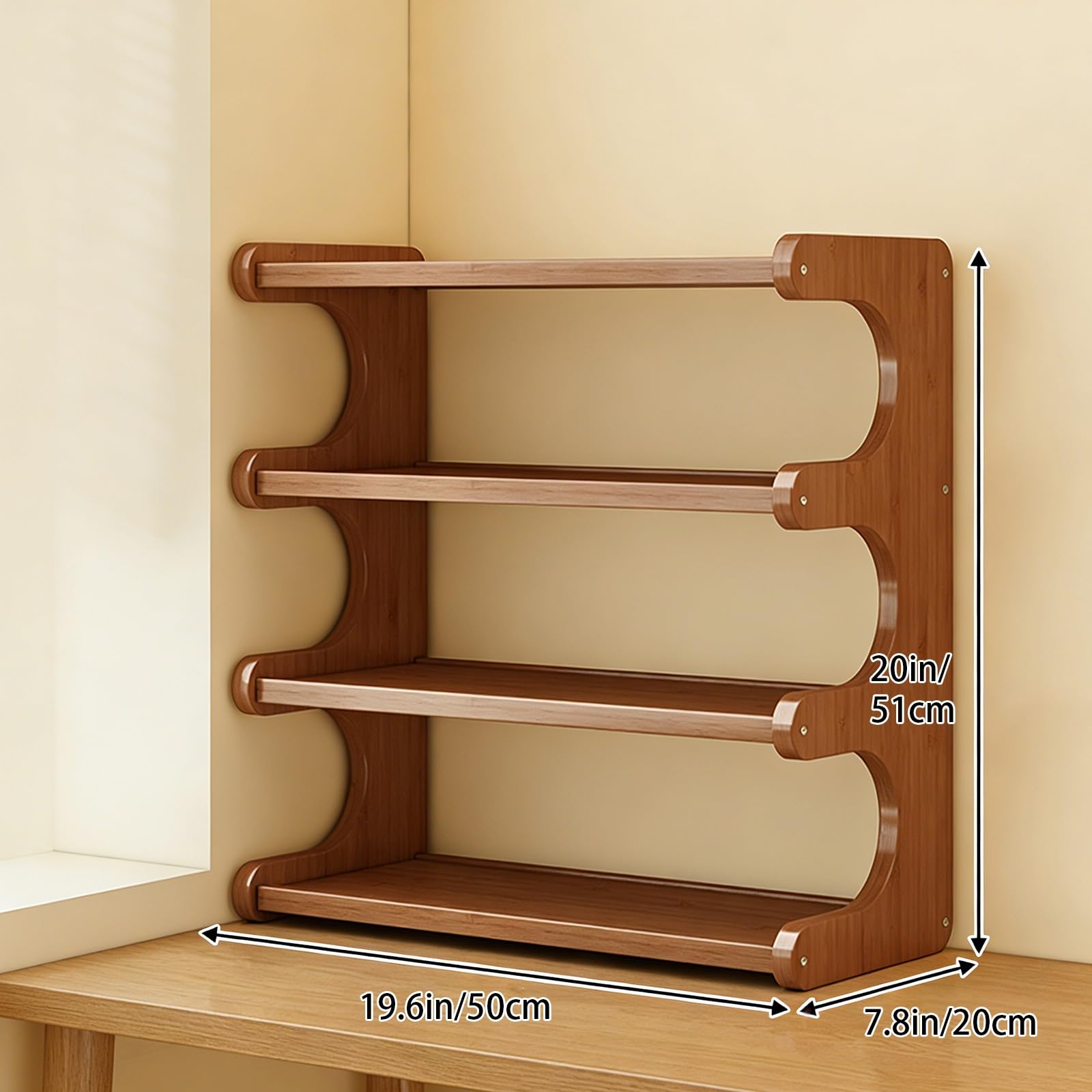 Organizer na biurko, 2-poziomowy regał oszczędzający miejsce, stojak do przechowywania z drewna bambusowego, do domowego biura i blatu kuchennego (30 x 20 x 20 cm)