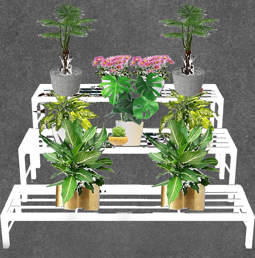 IRON LANDS BLOCK Step Indoor Outdoor Plant Pot Stand Premium Strong Planter Flower Gamla Shelf Rack for Garden Balcony Home Living Room Decor (Block 3 Step - White) (B0D89YP4HN) Amazon Price History, Amazon Price Tracker