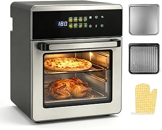 hot air fryer 16 litres stainless steel 8-in-1 multifunctional oven hot air fryer oven airfryer, grilling, baking, including baking tray, drying plate, oven grate, stainless steel