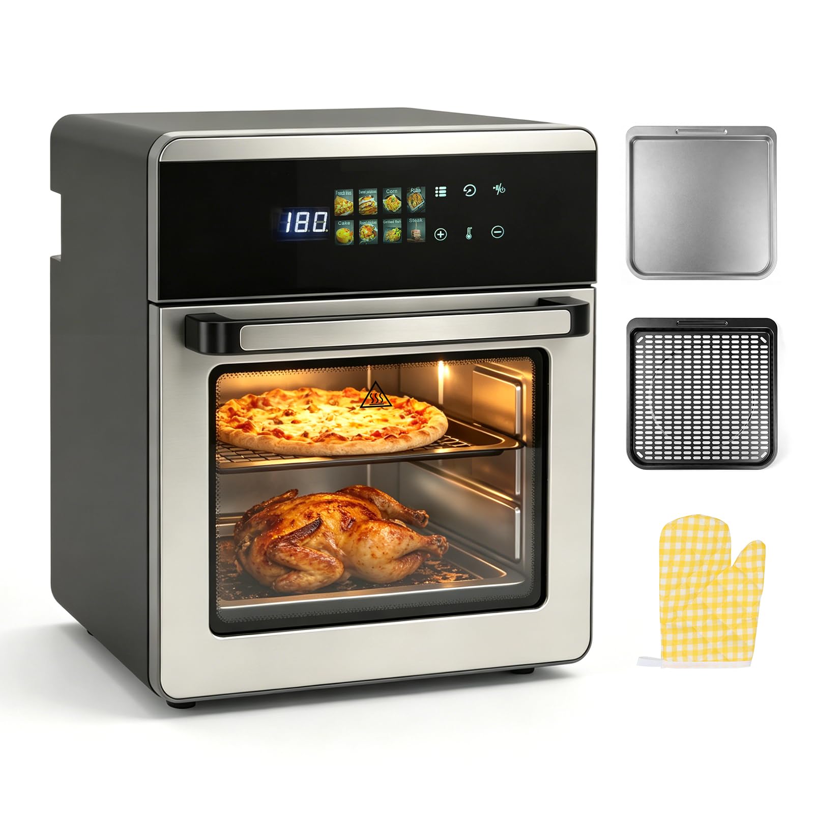 Frytkownica beztłuszczowa 16L, Air Fryer 8 w 1, stal nierdzewna | Frytkownica na gorące powietrze z funkcją piekarnika, grillowania i suszenia, z blachą do pieczenia