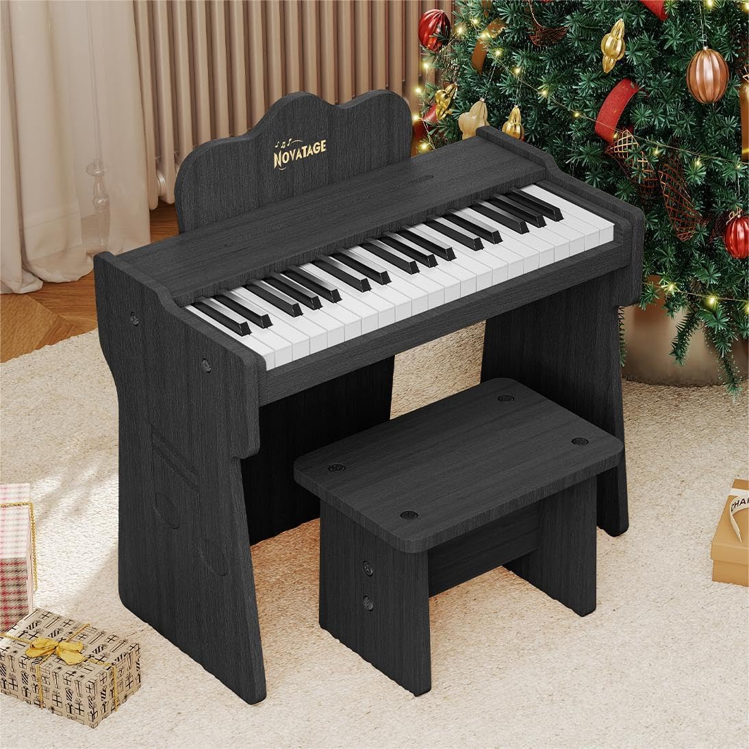 Kids Piano Keyboard, 37 Keys Wood Digital Piano for Kids, Mini Baby Piano Toy, Music Educational Instrument Toy for 2+ Girls and Boys (Black)