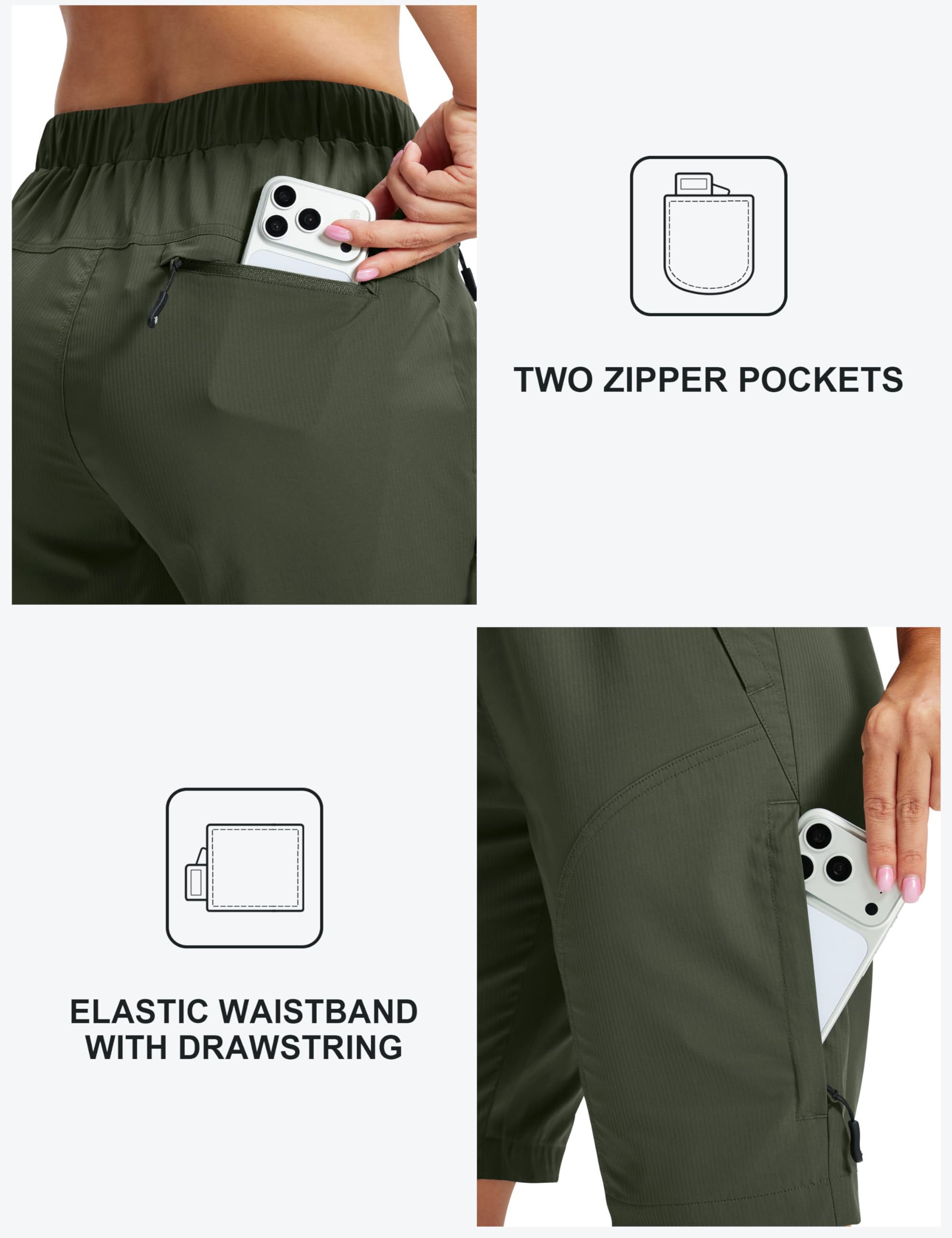 MoFiz Pantalones Cortos de Trekking Mujer Bermudas Secado Rápido 3/4 Pantalones de Senderismo Acampada Marcha Safari Deporte Shorts con 5 Bolsillos - 5