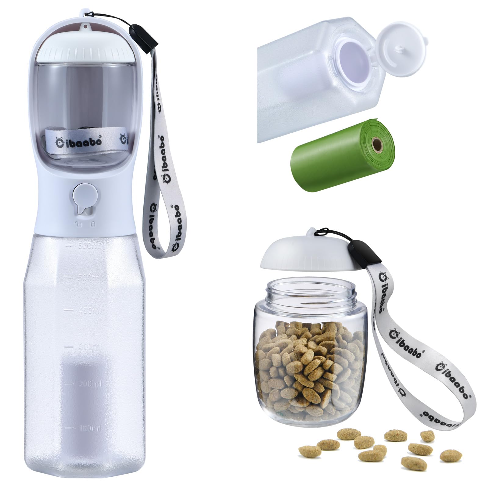 Cibaabo Dog Water Bottle with Food Container &amp; Poop Bag Holder &amp; Filter