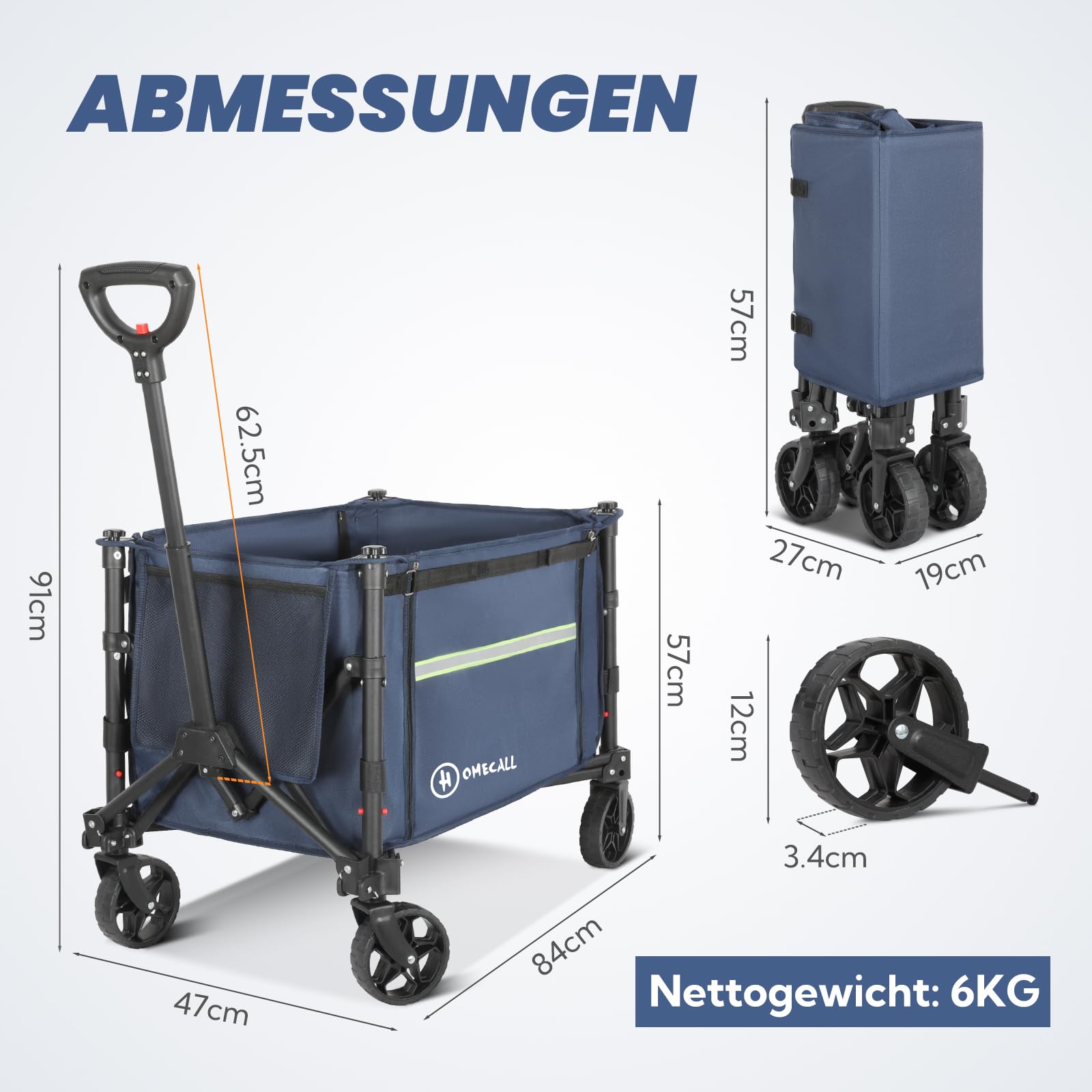 Bollerwagen Faltbar Bis 100KG Strandwagen Handwagen mit Reflektorstreifen | Verstellbarem Griff Gartenwagen Strandwagen - Faltbarer Bollerwagen Für Hunde (Klein), Einkaufen, Camping, Transport