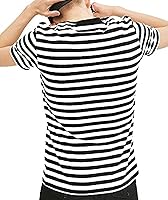 Vista 3 de Camiseta a rayas blancas y negras para hombre, manga corta, cuello redondo, camisetas novedosas, Blanco