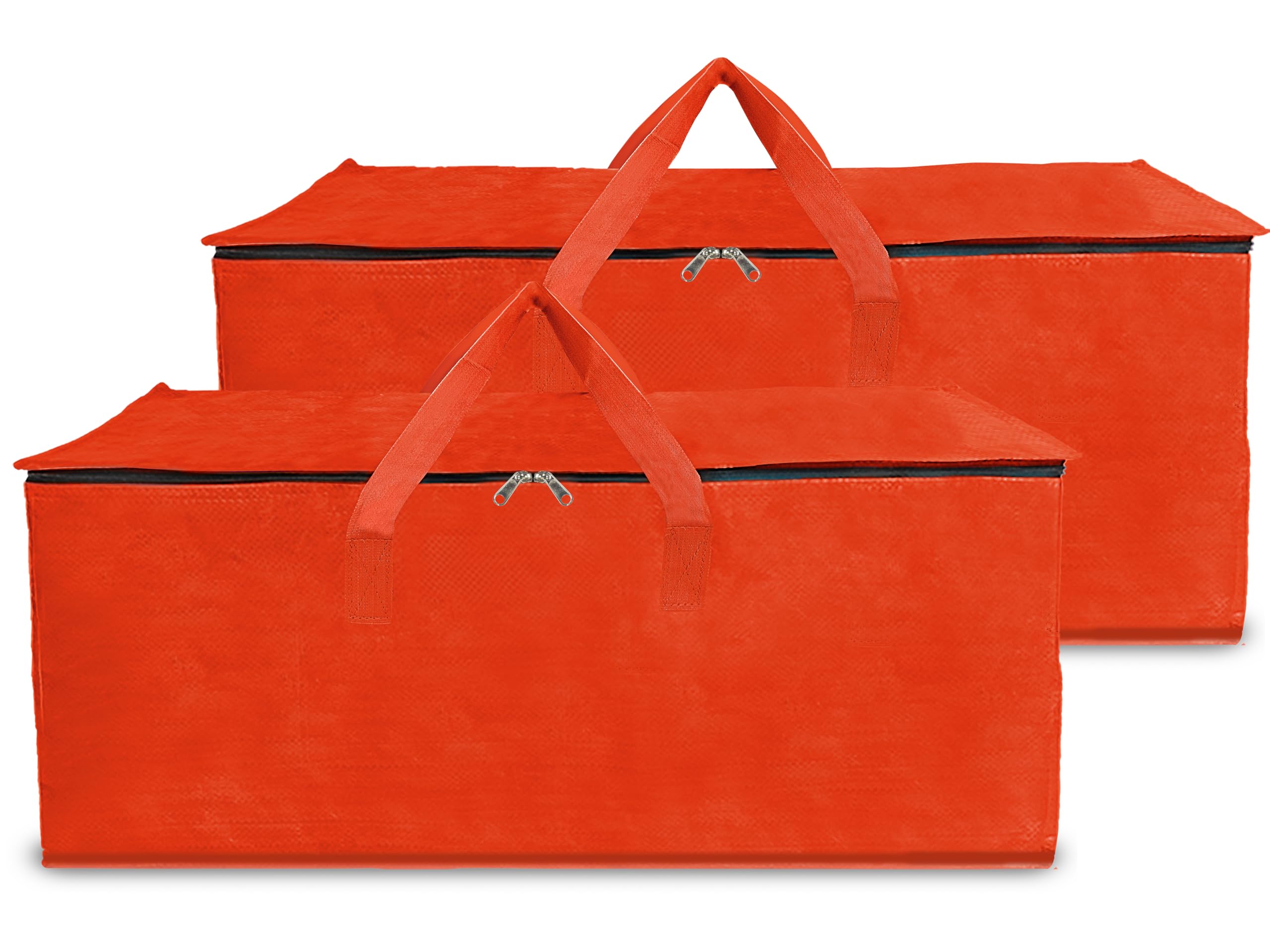 Shalimar Large Capacity Foldable Under Bed Storage/Duffle for Travel/Moving/Wardrobe Organizer Bag|Comfortable Handles |Water Resistant | 28.5Lx13.5Wx13.5H Inches | Pack of 2 - Orange