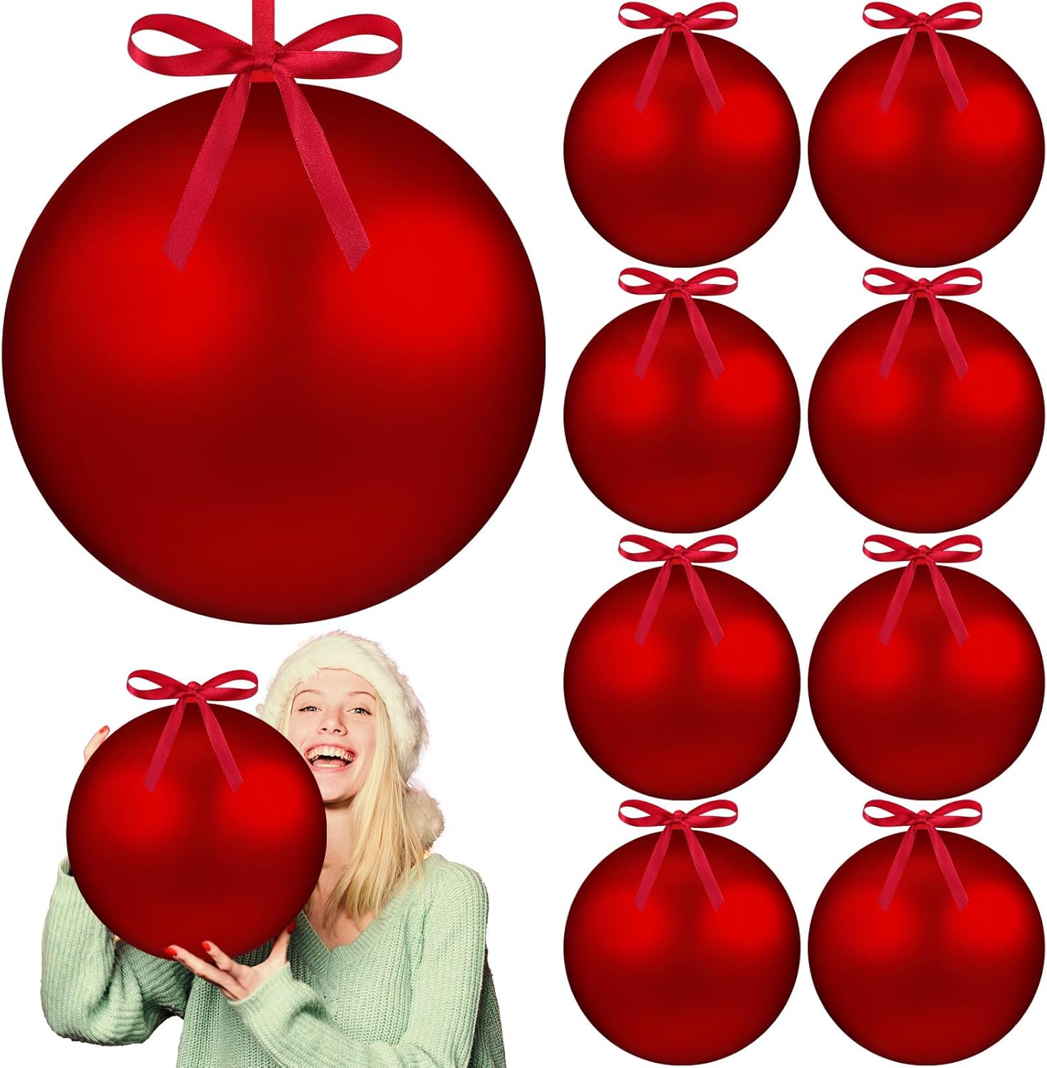 Weysat 8 Pcs 8 Inch Extra Large Christmas Hanging Ornaments Oversized Plastic Balls for Outside Lawn Yard Tree Hanging Decorations 8 8 Inch