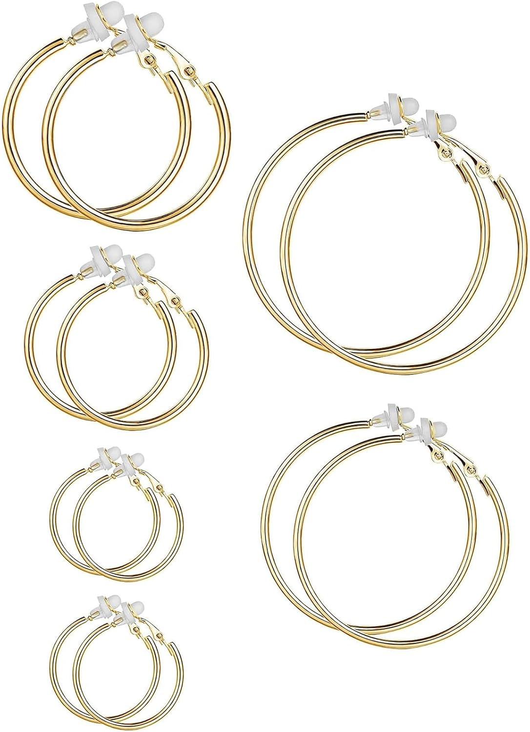 Aretes Argolla Clip On Dorados Sin Perforación - Set 6 Pares