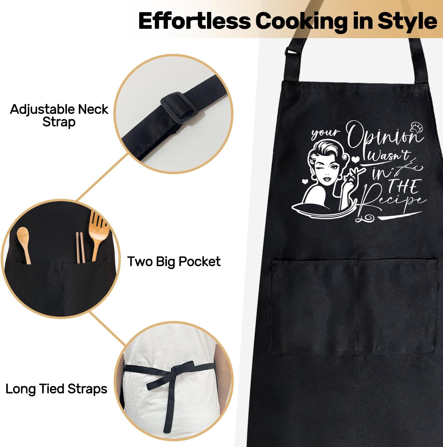 ファニーシェフエプロン 男性用 父の日の誕生日ギフト ブラックエプロン ポケット2つ付き - YT0375