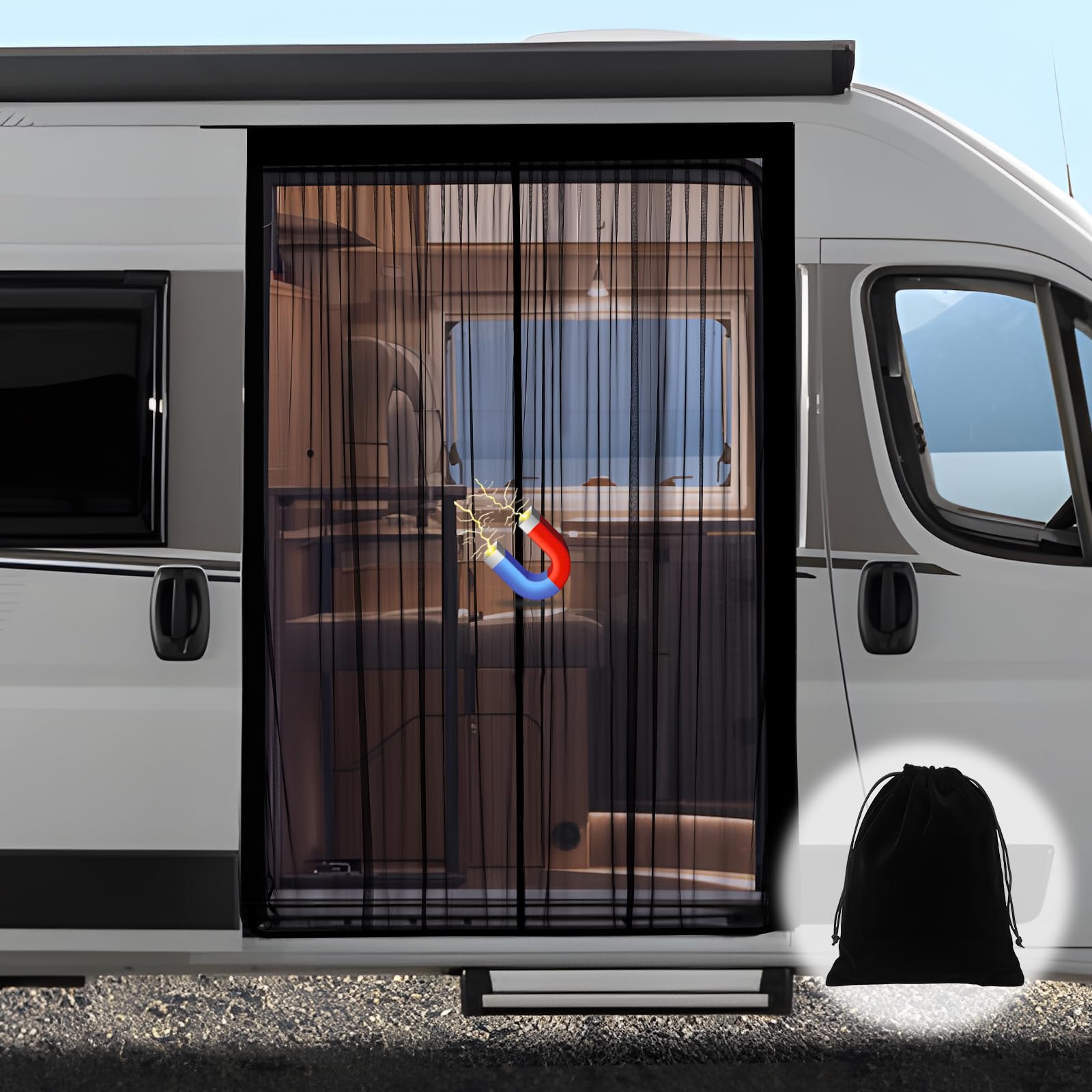 YGYQZ Magnetischer Van Insektenschutz, Universelles Moskitonetz, Magnetischer Mittelverschluss für Wohnmobile, Seiten/Hecktür Camping Belüftungsnetz, 210x150cm