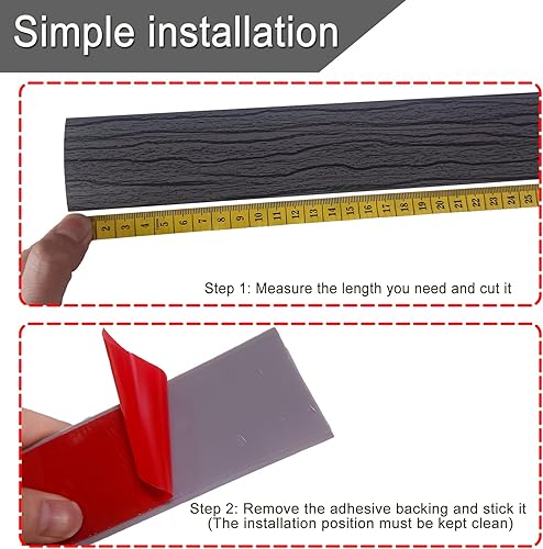 Miniatura 4 de Tira de transición de vinilo de 6.56 pies, tiras de transición de puerta de goma autoadhesivas para bordes de pisos de vinilo de 2 pulgadas de ancho