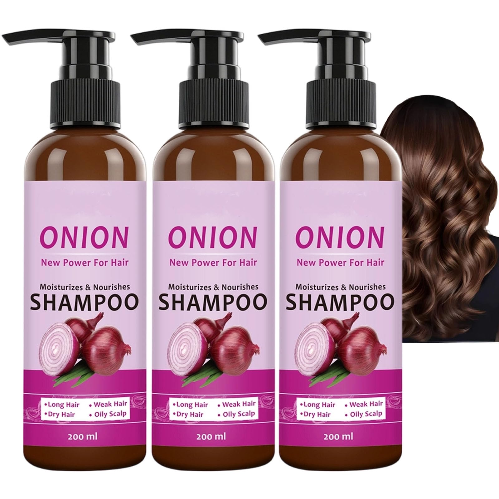 Red Onion szampon do pielęgnacji włosów, nawilżający, czysty, 3 w 1, do wszystkich rodzajów włosów, nawilża skórę głowy, silne cebulki włosów, szampon Grospe Onion do porostu włosów (3 szt.)
