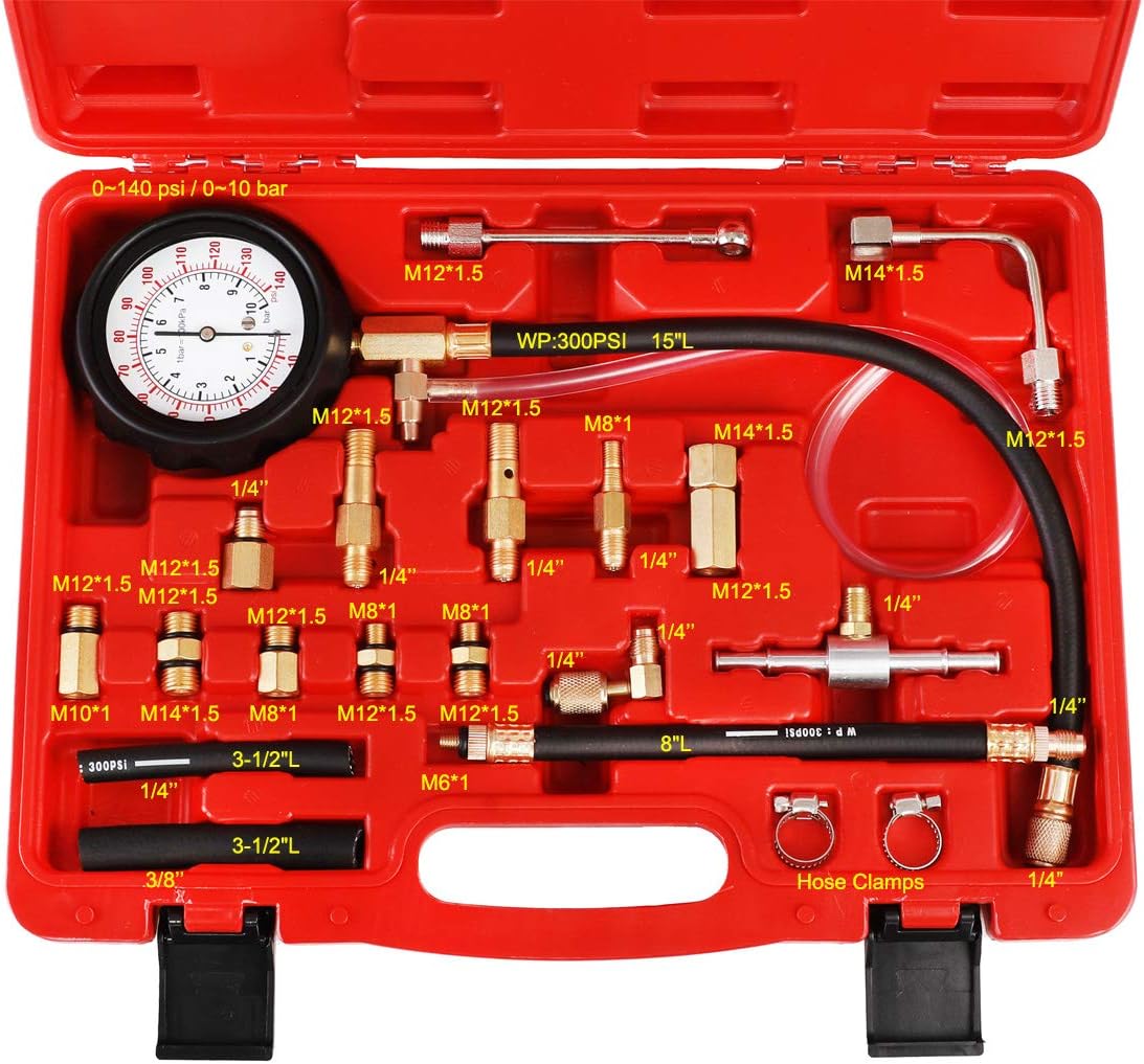 JIFETOR Fuel Injection Pump Pressure Tester Gauge Kit, Car Gasoline Gas Fuel Oil Injector Test Manometer Tool Set 0-140PSI, Universal for Auto Truck SUV Motorcycle ATV RV : Automotive