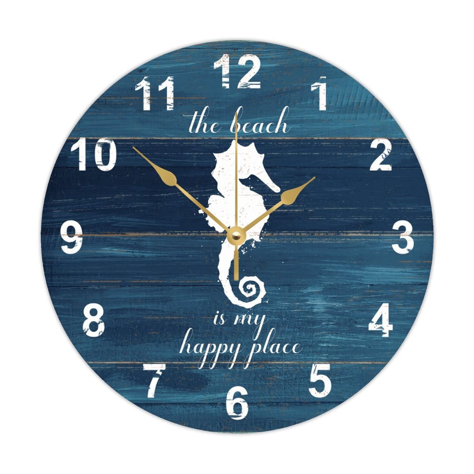 Horloge murale ronde bois hippocampe cuisine salon chambre à coucher