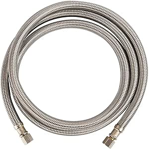 Watflow 5FT Stainless Steel Braided Ice Maker Hose with 1/4&#34; Comp by 1/4&#34; Comp Connection