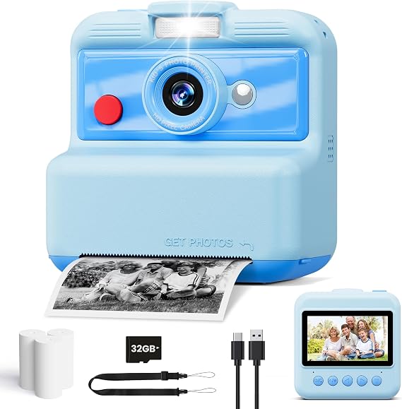 Kids Camera Instant Print, 48MP/2.5K UHD Kids Instant Print Camera, Christmas Birthday Gifts for Girls and Boys, 3.0 Screen with Print Paper & 32G Card, Toddler Toy for Age 3-14 (Blue)