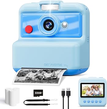 Kids Camera Instant Print, 48MP/2.5K UHD Kids Instant Print Camera, Christmas Birthday Gifts for Girls and Boys, 3.0 Screen with Print Paper & 32G Card, Toddler Toy for Age 3-14 (Blue)