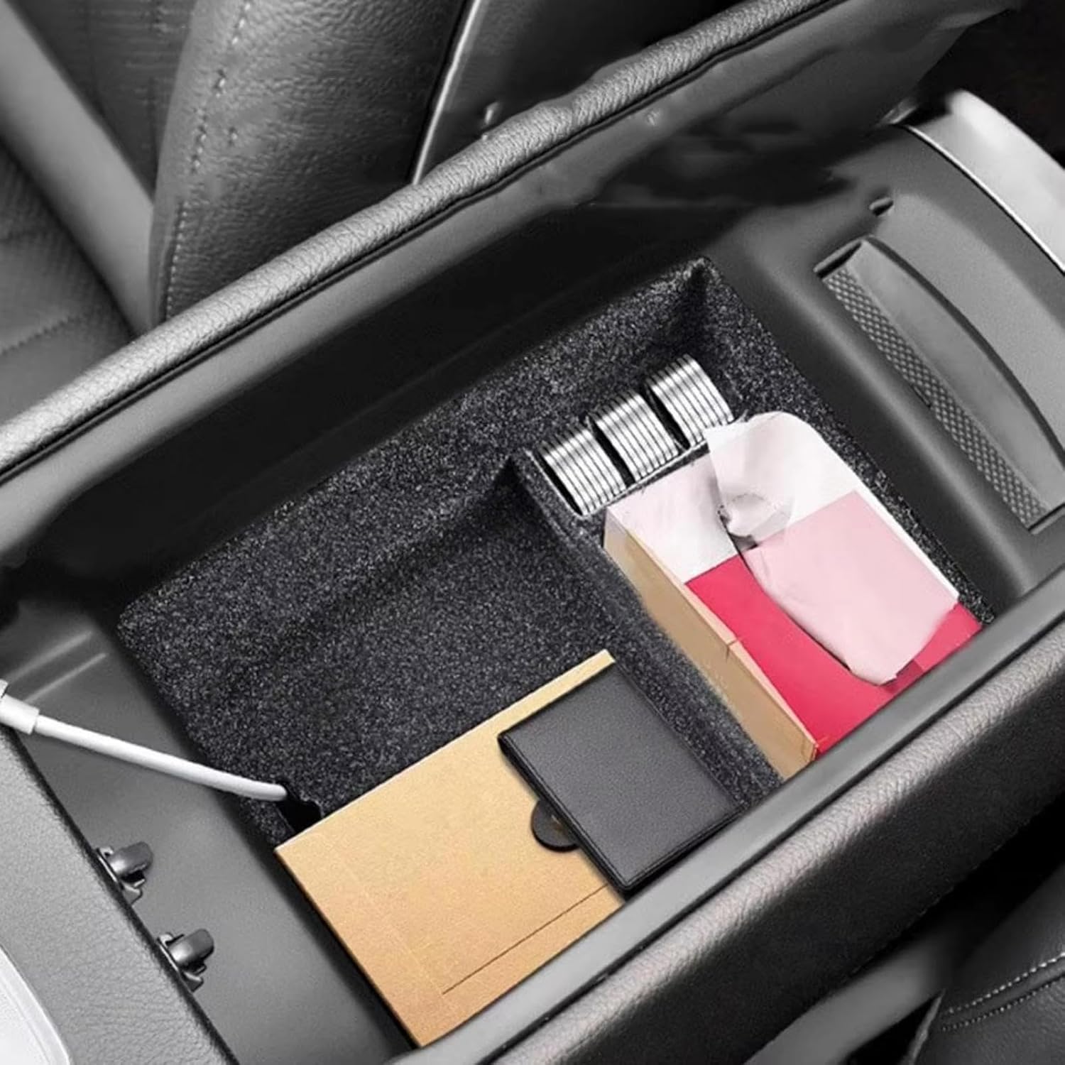 Fit for Mercedes Benz EQS 2022-2024, Car Center Console Storage Box, ABS Insert Car Center Console Armrest Box Organizer, Black