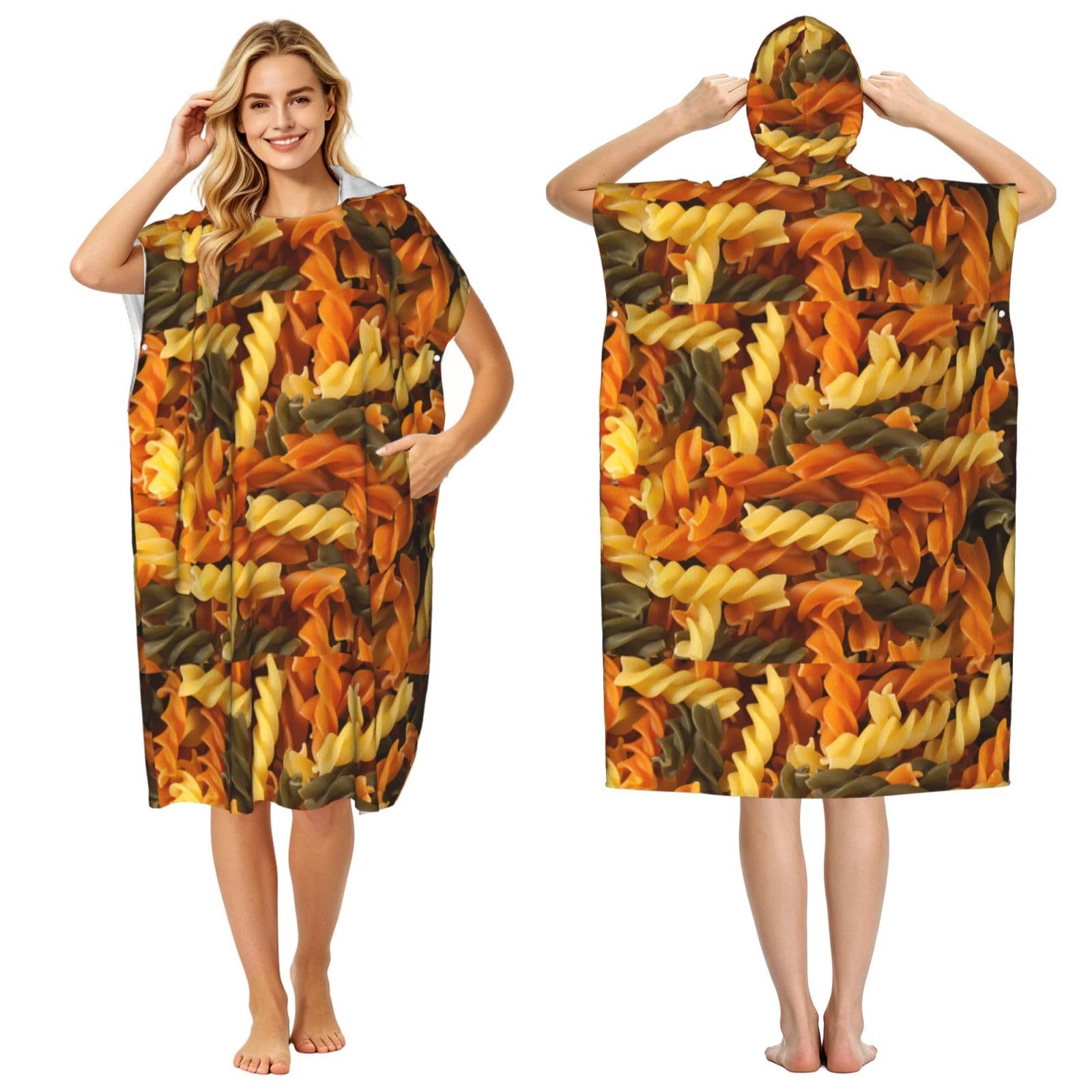 Poadnly Tasty Pasta, Adult Hooded Beach Towel 90 x 110 cm,Changing Bath Robe, Surf Poncho Towel For Women Men