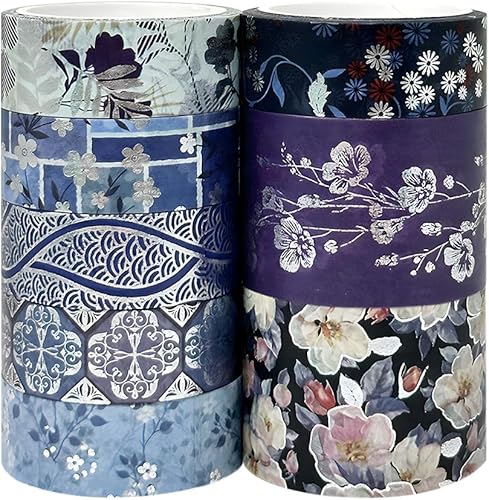 allydrew Nature - Juego de cinta washi metálica para álbumes de recortes, papelería, diario, fabricación de tarjetas, (8 rollos), azul fresco floral