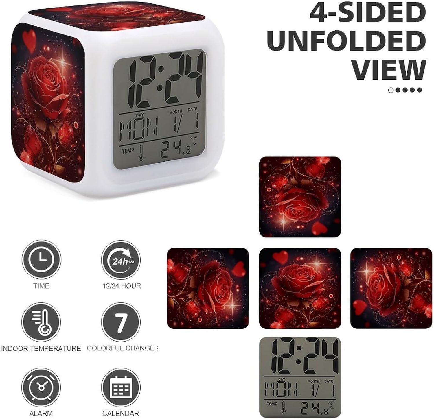 Shining Red Rose Digital Alarm Clock Alarm Clock for Bedroom image 3