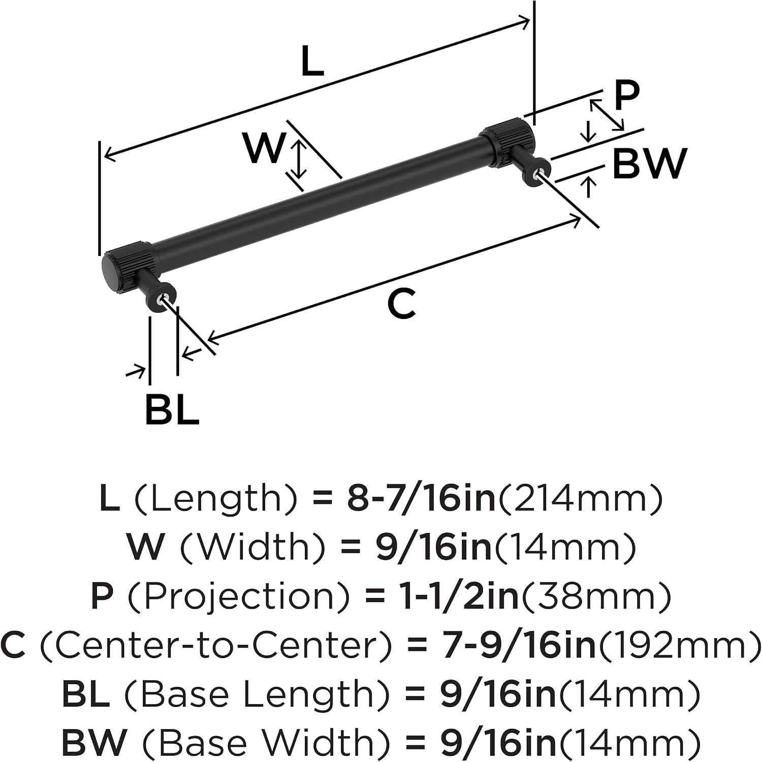 Amerock Farewind 7-9/16 inch (192mm) Center-to-Center Matte Black Cabinet Pull, BP37806MB