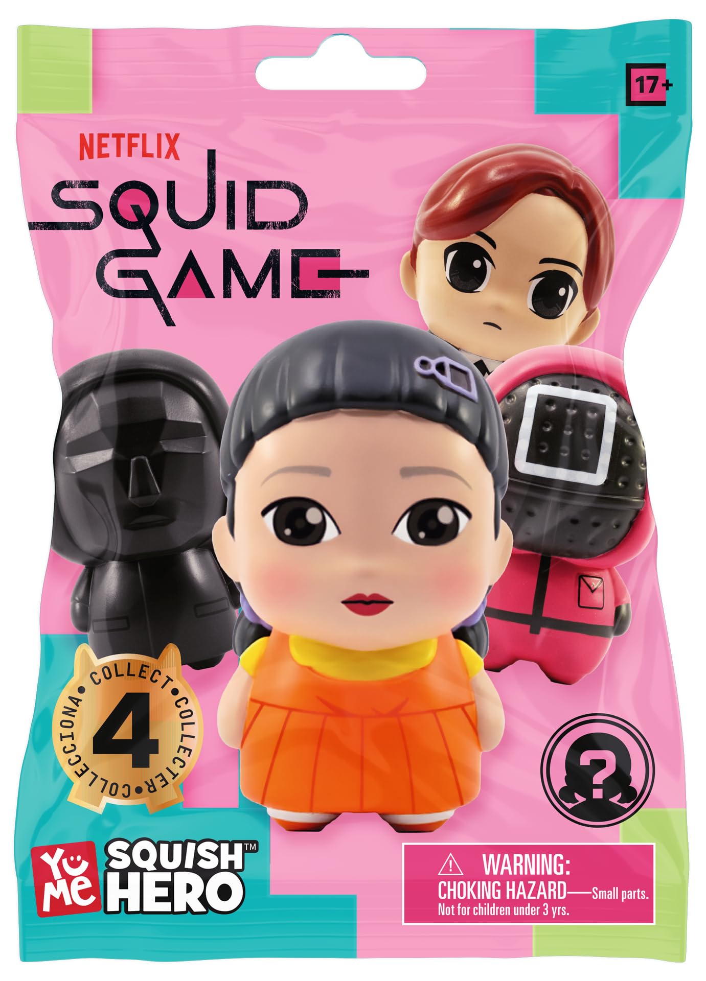 YuMe Squid Game Foam 3" Mini Figure Collectable | Squish Hero Surprise Blind Bag | Officially Licensed Netflix Merchandise | Surprise Toy Gift for Kids, Adults & Series Fans | Collect All 4 Characters