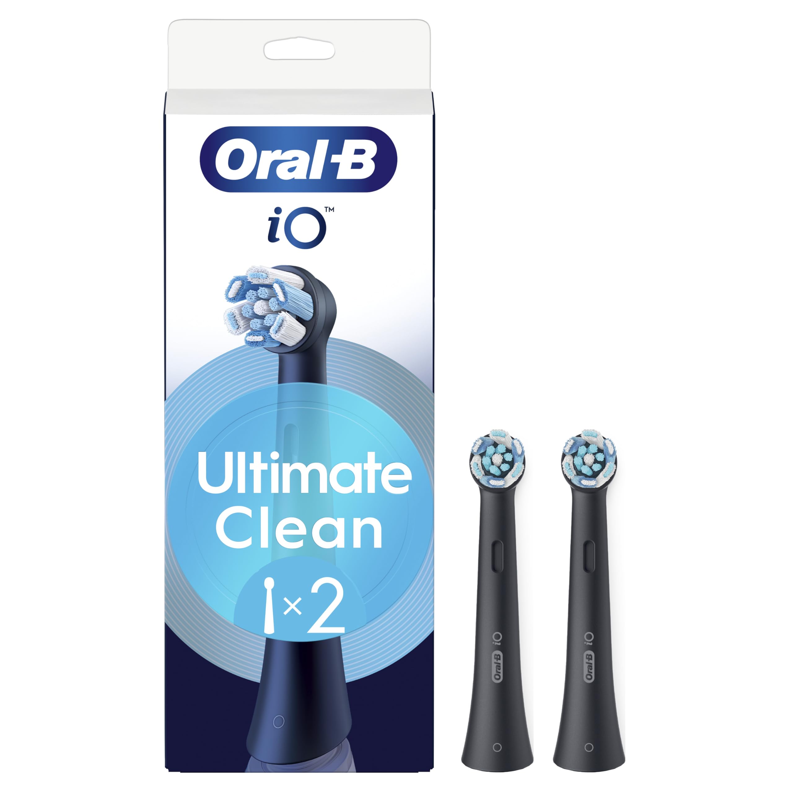 Oral-B iO Series Ultimate Clean Black, Original Replacement Round Brush Heads, with Crisscross Bristles for Advanced Deep Cleaning and Plaque Removal, Designed for Oral-B iO Electric Toothbrushes, 2 Black 2 count (Pack of 1)
